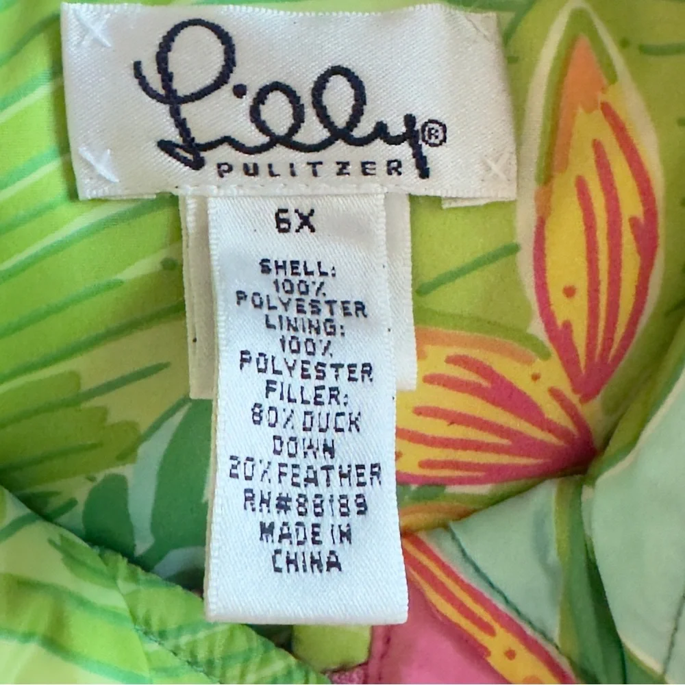Lilly Pulitzer Floral Reversible Down Puffer Vest Girls 6X Pink Tropical Preppy
